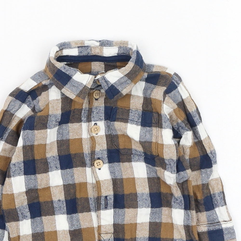 Matalan Boys Blue Check Cotton Basic Button-Up Size 3-6 Months Collared Button
