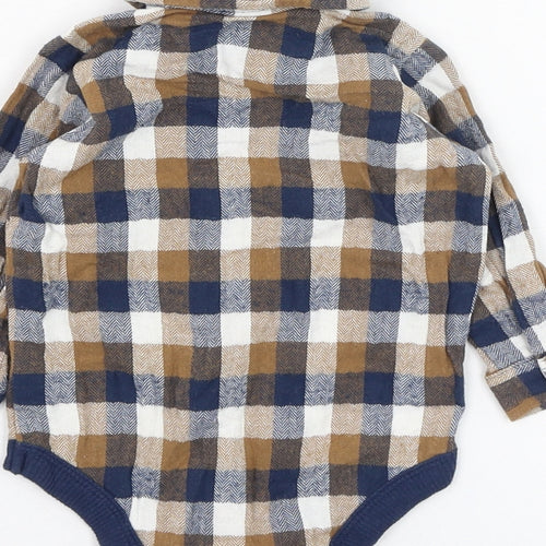 Matalan Boys Blue Check Cotton Basic Button-Up Size 3-6 Months Collared Button