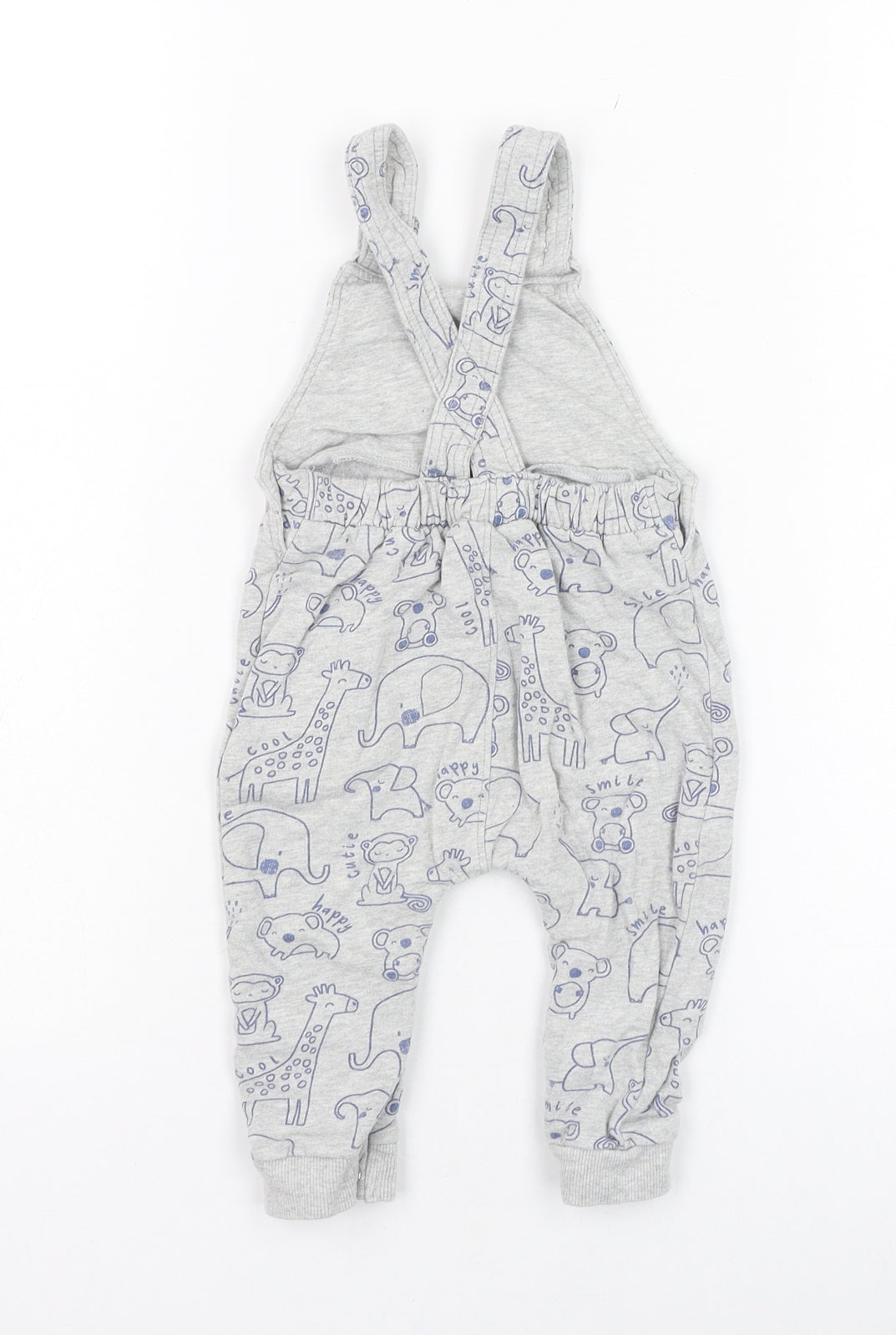 George Boys Grey  Cotton Dungaree One-Piece Size 6-9 Months  Button - Giraffe