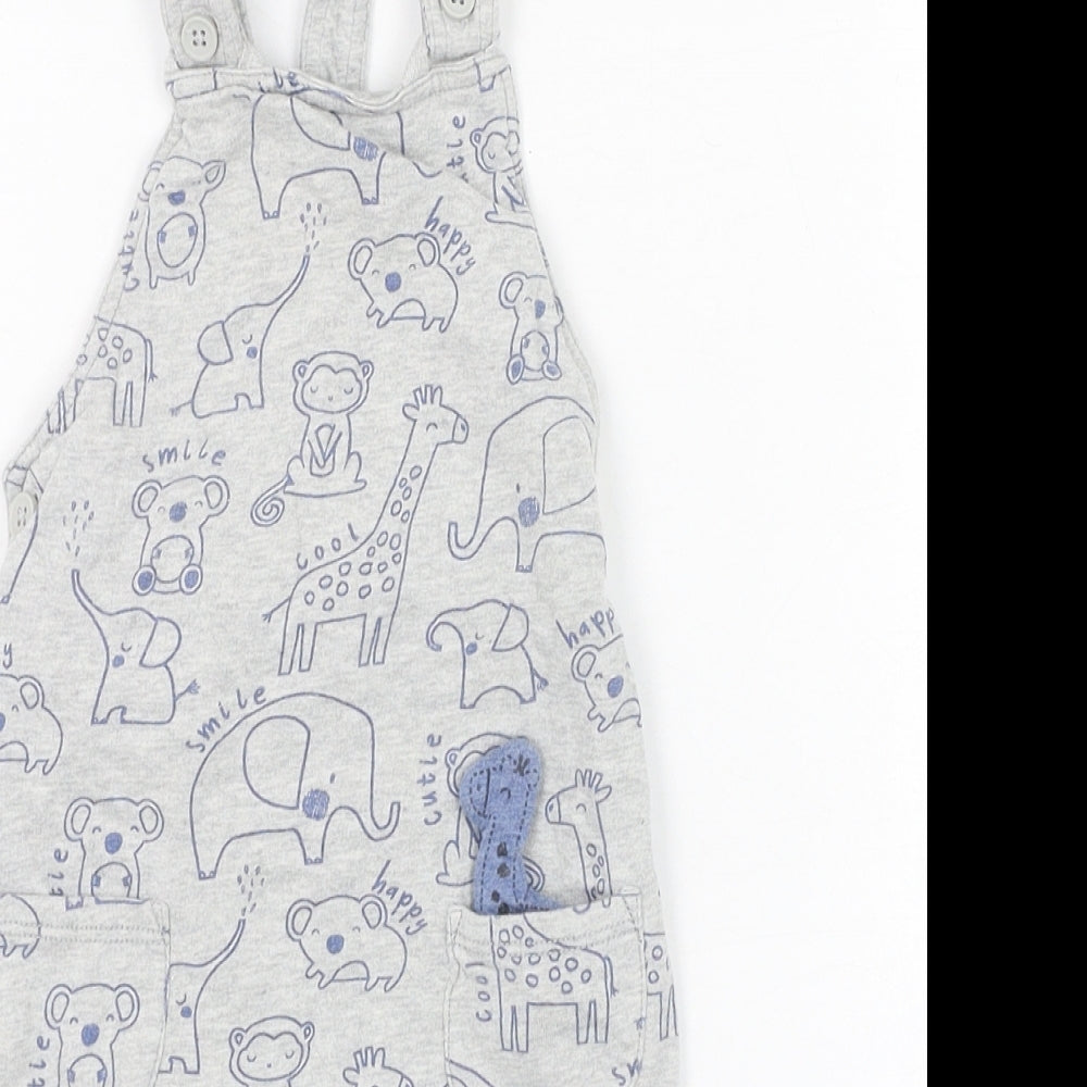 George Boys Grey  Cotton Dungaree One-Piece Size 6-9 Months  Button - Giraffe