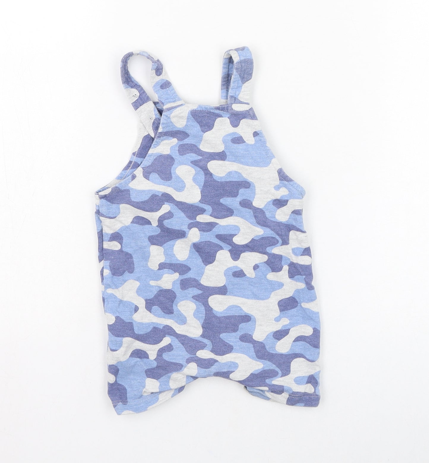 Peacocks Boys Blue Camouflage Cotton Dungaree One-Piece Size 6-9 Months  Button