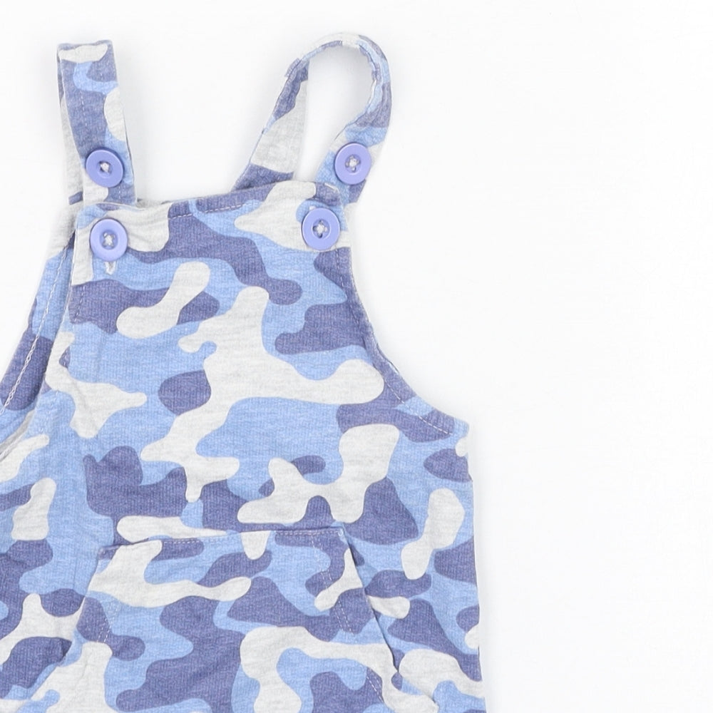 Peacocks Boys Blue Camouflage Cotton Dungaree One-Piece Size 6-9 Months  Button