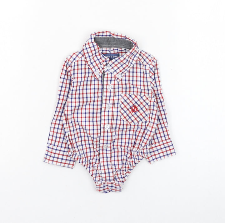 Andy & Evan Boys Ivory Check Cotton Basic Button-Up Size 3-6 Months Collared Button