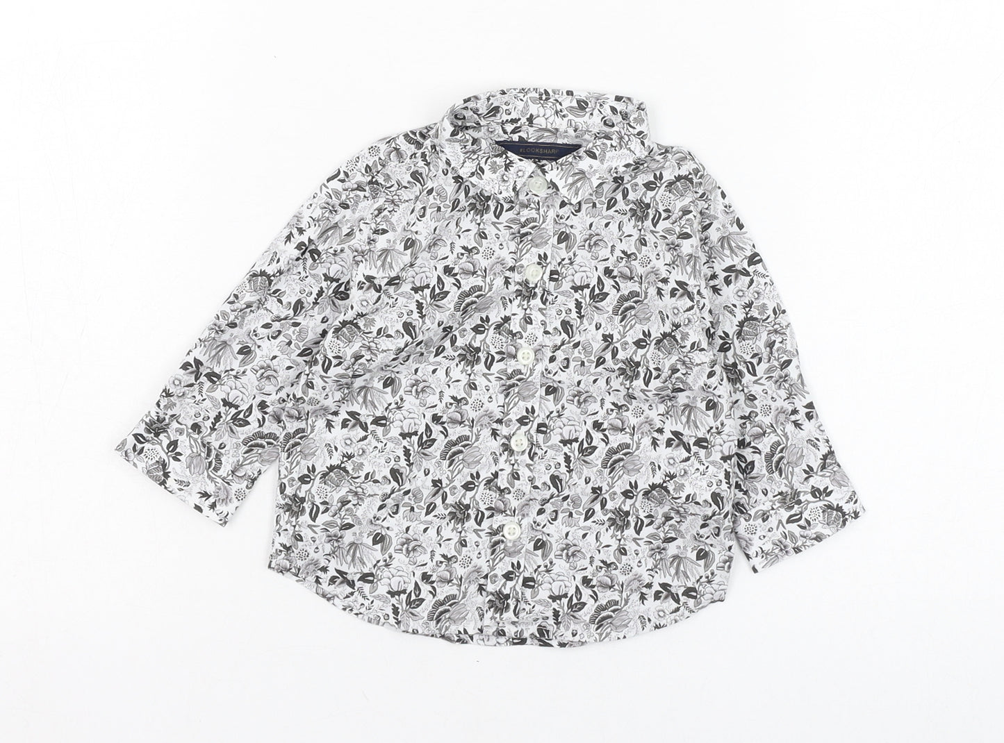 NEXT Boys White Floral Cotton Basic Button-Up Size 3-6 Months Collared Button