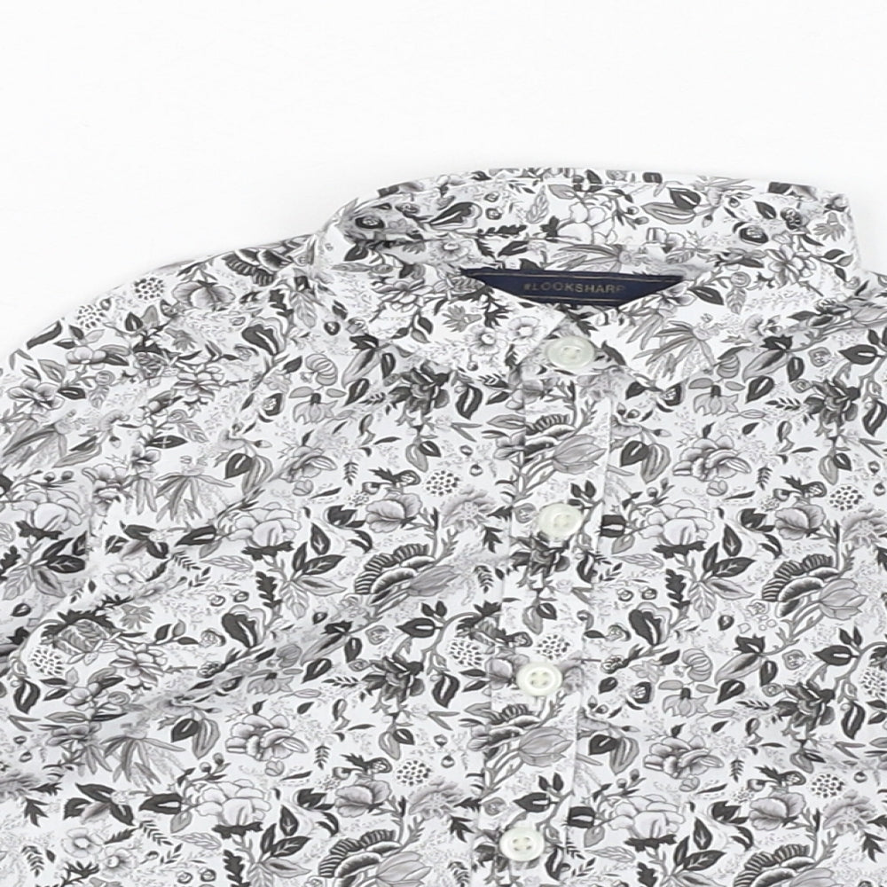 NEXT Boys White Floral Cotton Basic Button-Up Size 3-6 Months Collared Button