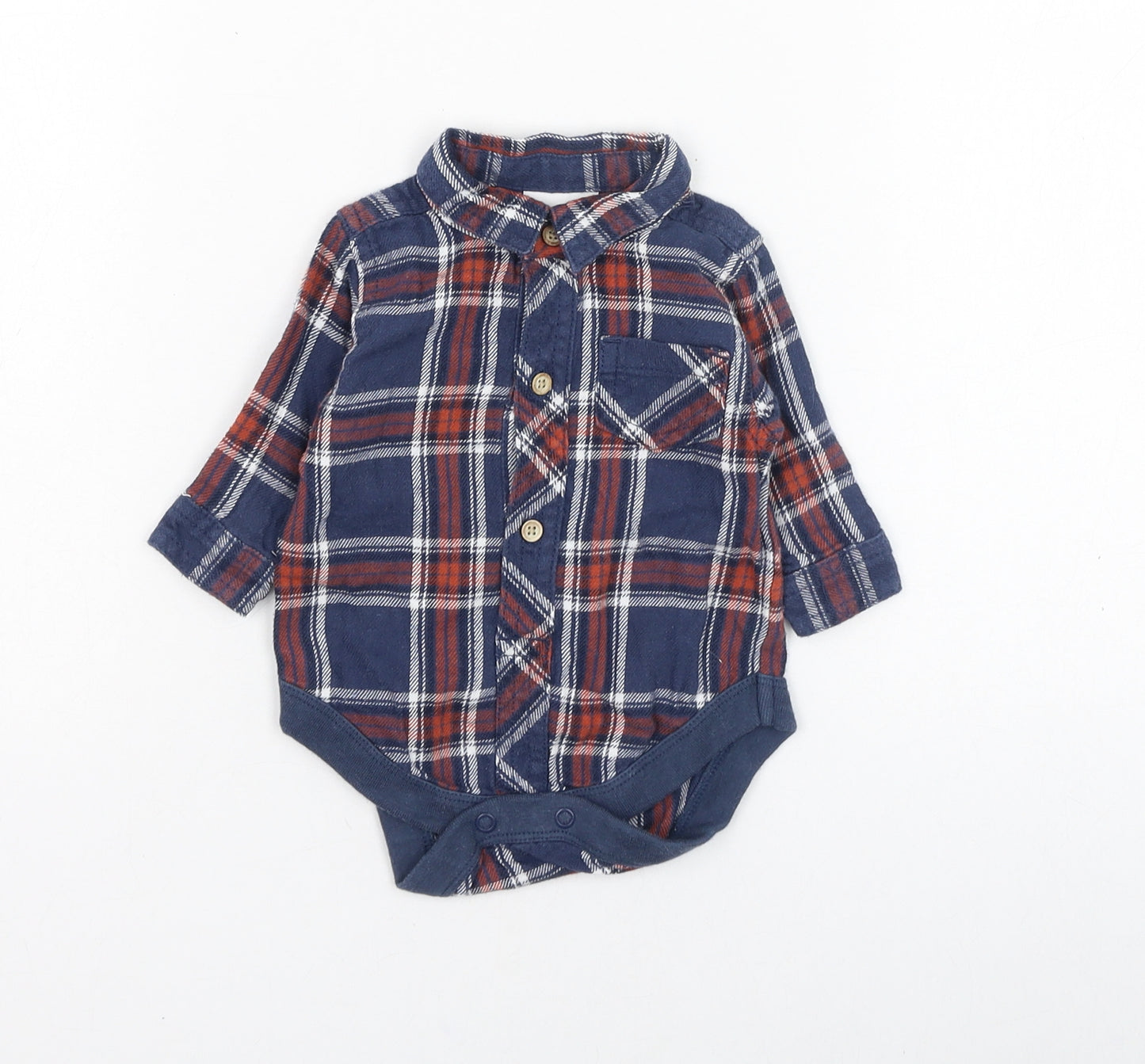 NEXT Boys Blue Check Cotton Basic Button-Up Size 0-3 Months Collared Button