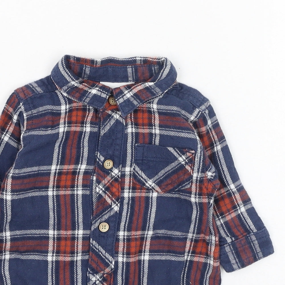 NEXT Boys Blue Check Cotton Basic Button-Up Size 0-3 Months Collared Button