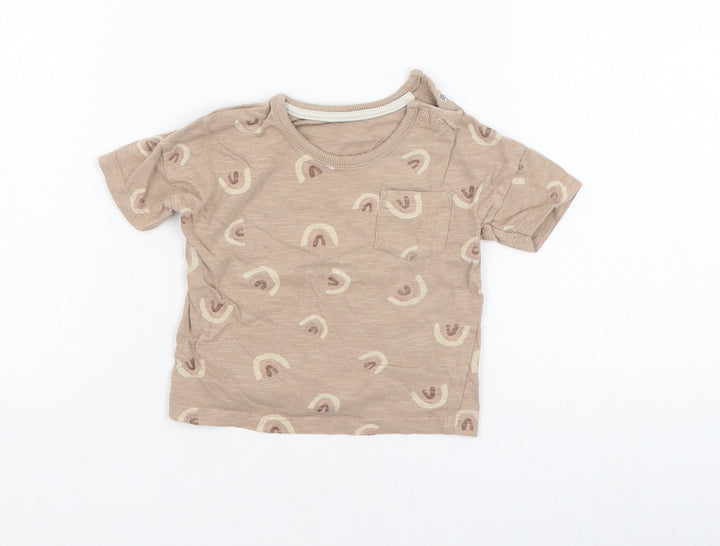 George Girls Brown Cotton Basic T-Shirt Size 6-9 Months Round Neck Pullover - Rainbow