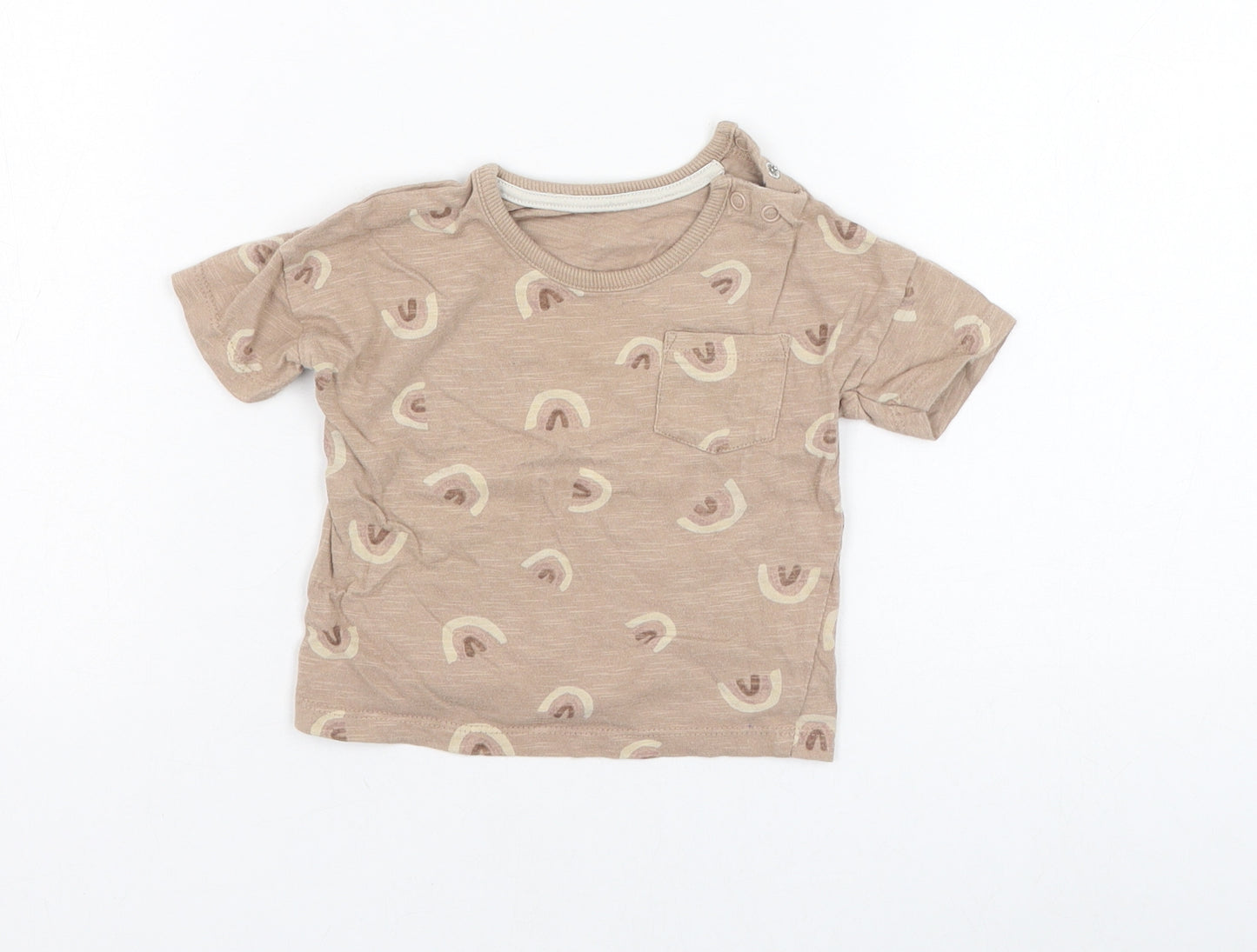 George Girls Brown  Cotton Basic T-Shirt Size 6-9 Months Round Neck Pullover - Rainbow