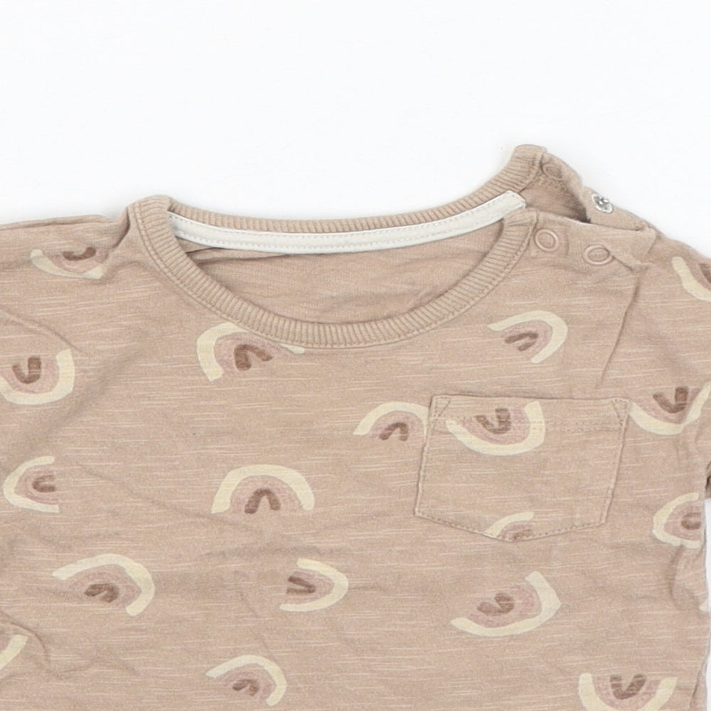 George Girls Brown  Cotton Basic T-Shirt Size 6-9 Months Round Neck Pullover - Rainbow