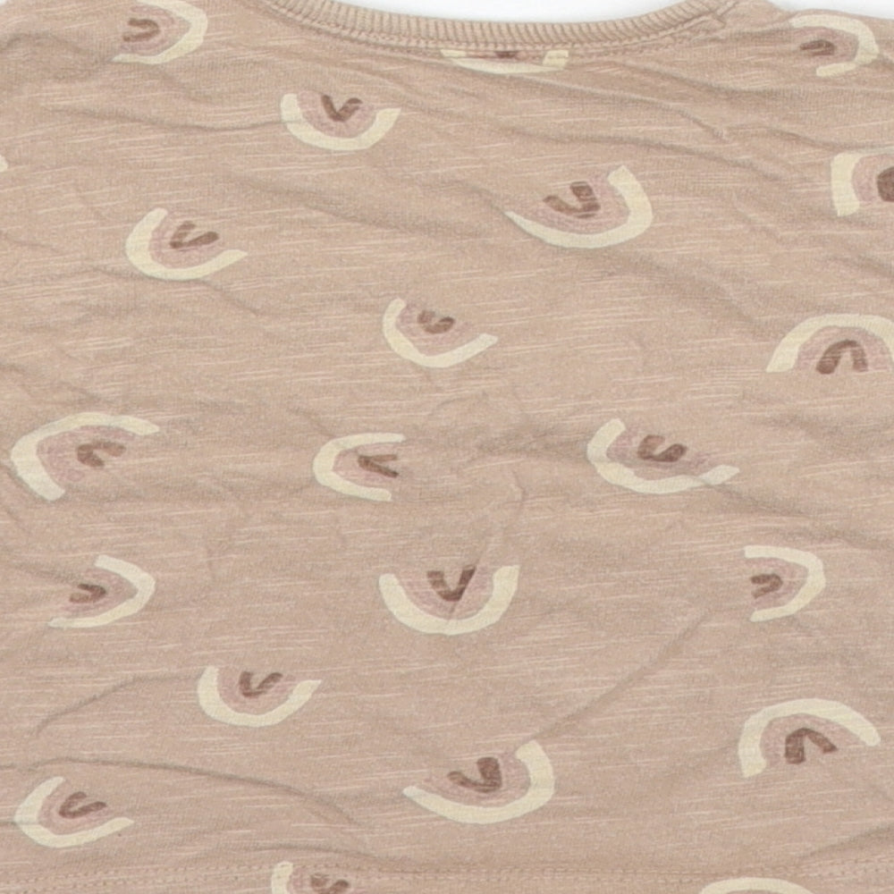 George Girls Brown  Cotton Basic T-Shirt Size 6-9 Months Round Neck Pullover - Rainbow