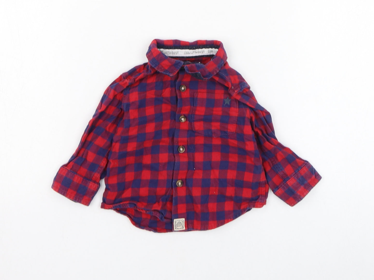 NEXT Boys Red Check Cotton Basic Button-Up Size 3-6 Months Collared Button - Star