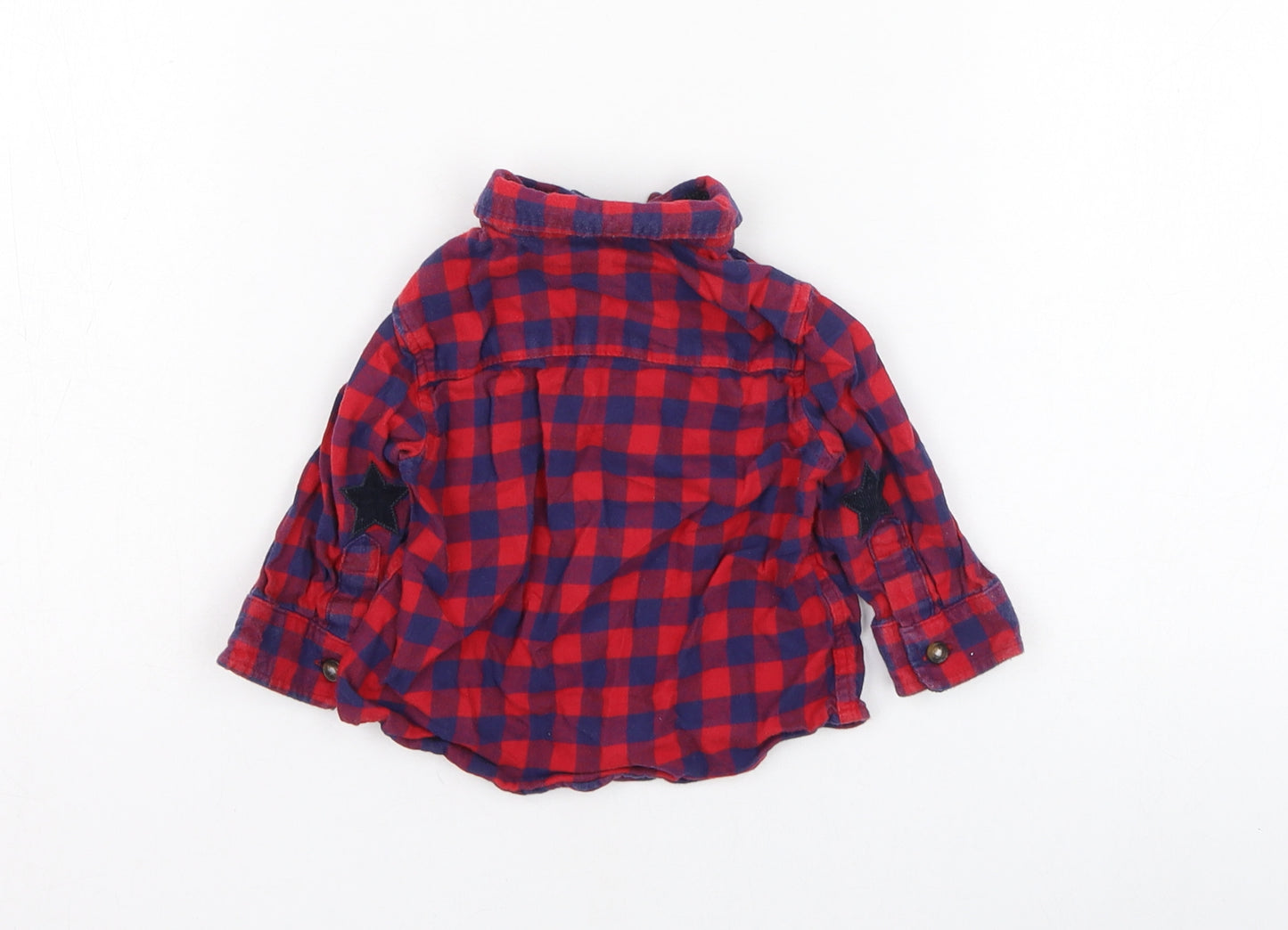 NEXT Boys Red Check Cotton Basic Button-Up Size 3-6 Months Collared Button - Star
