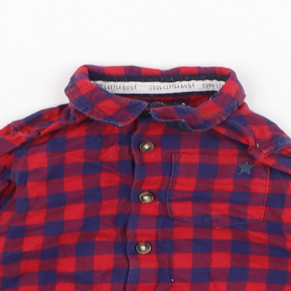 NEXT Boys Red Check Cotton Basic Button-Up Size 3-6 Months Collared Button - Star