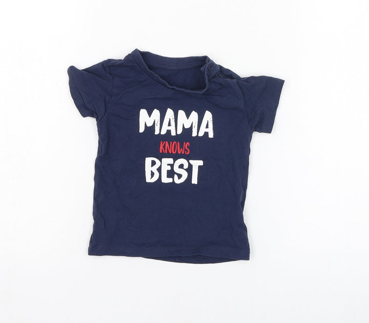 Matalan Boys Blue Cotton Basic T-Shirt Size 6-9 Months Round Neck Pullover - Mama knows best