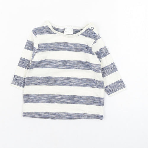 NEXT Boys Ivory Striped Cotton Basic T-Shirt Size 0-3 Months Round Neck Pullover