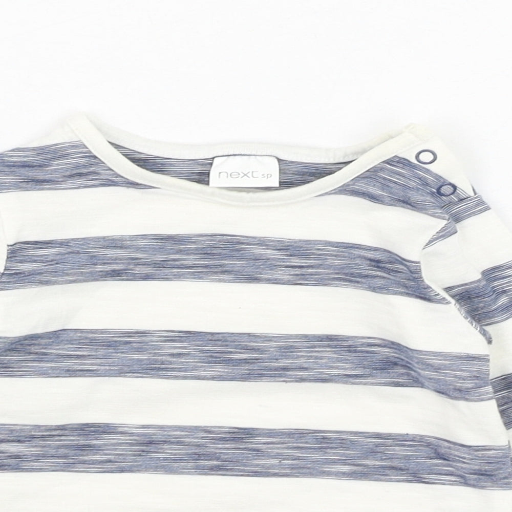 NEXT Boys Ivory Striped Cotton Basic T-Shirt Size 0-3 Months Round Neck Pullover