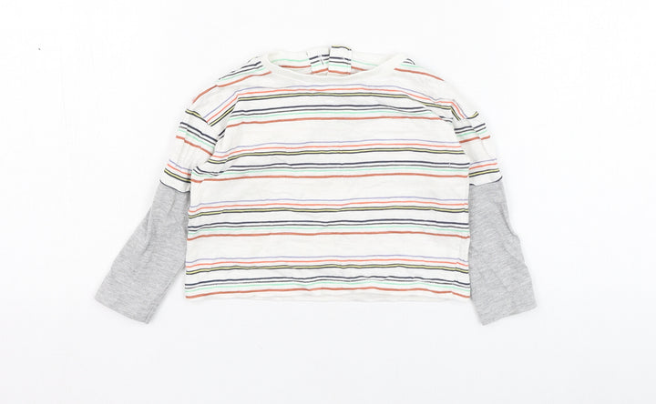 Dunnes Stores Boys White Striped Cotton Basic T-Shirt Size 3-6 Months Round Neck Pullover