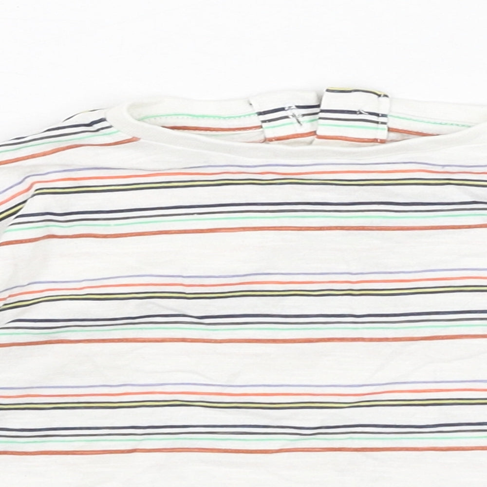 Dunnes Stores Boys White Striped Cotton Basic T-Shirt Size 3-6 Months Round Neck Pullover