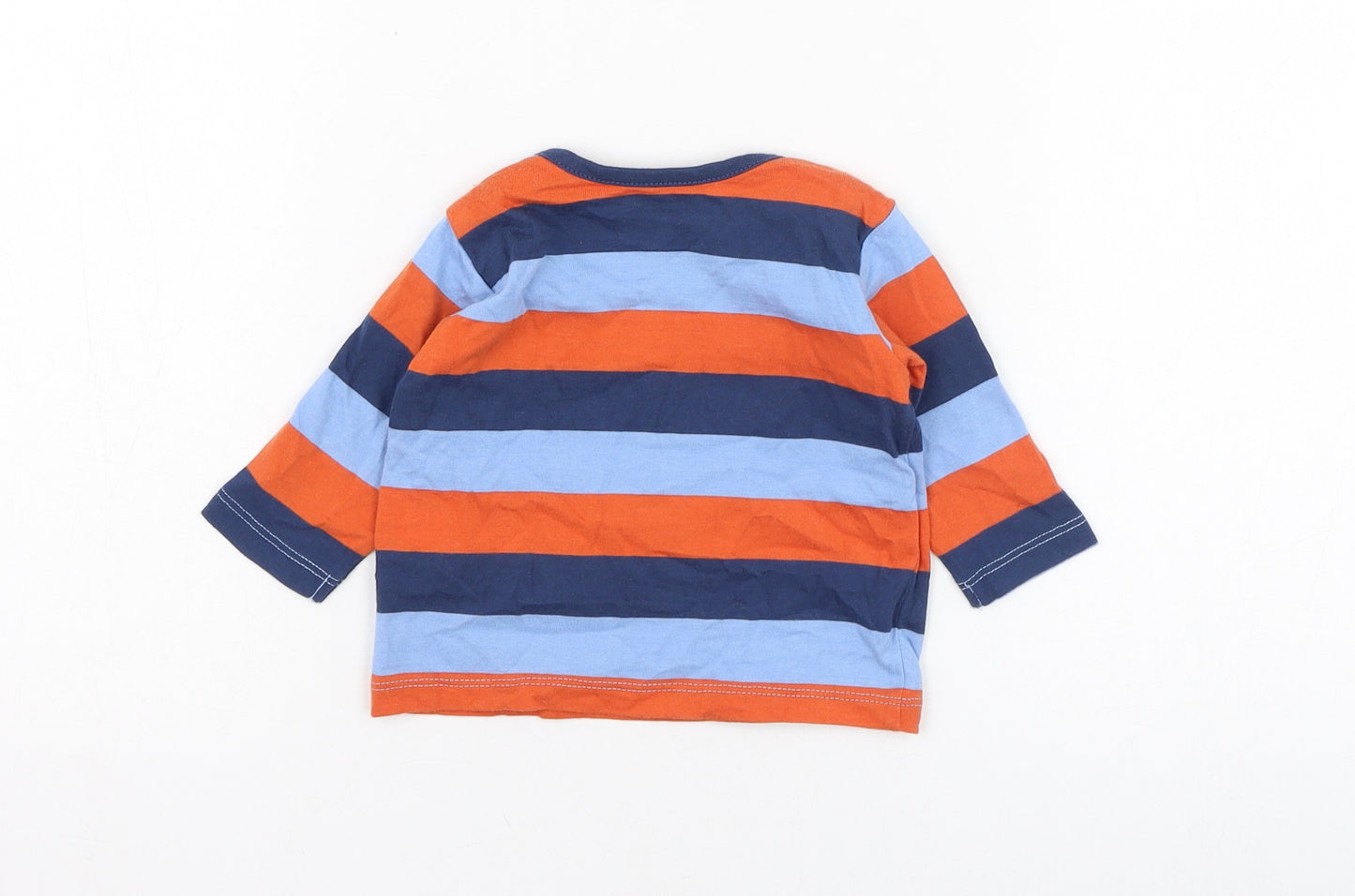 Marks and Spencer Boys Blue Striped Cotton Basic T-Shirt Size 0-3 Months Round Neck Pullover