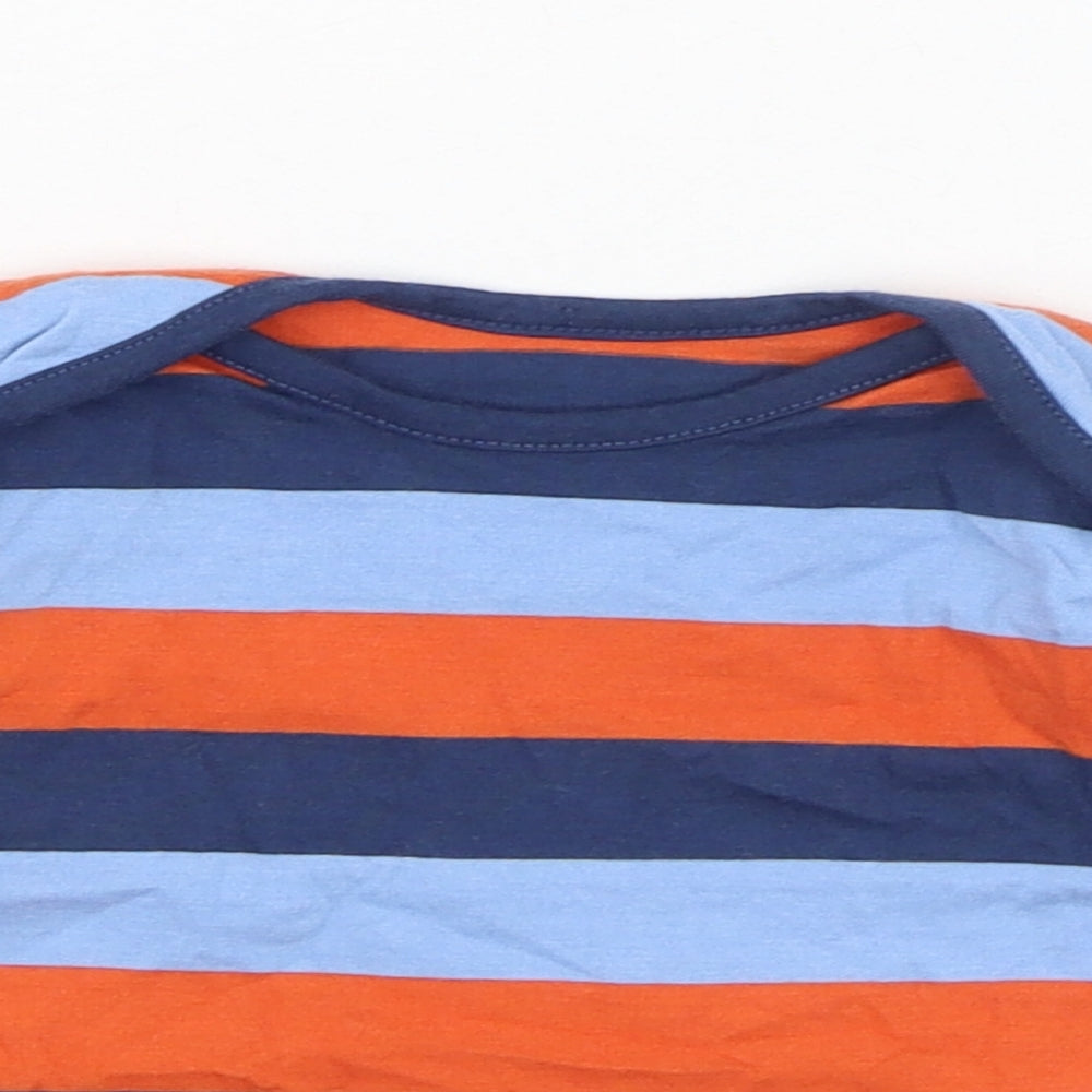 Marks and Spencer Boys Blue Striped Cotton Basic T-Shirt Size 0-3 Months Round Neck Pullover