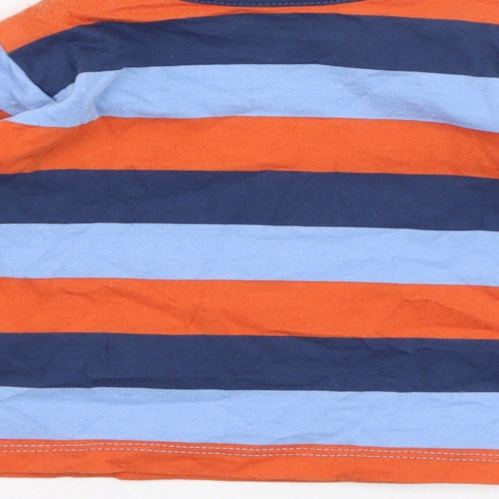 Marks and Spencer Boys Blue Striped Cotton Basic T-Shirt Size 0-3 Months Round Neck Pullover