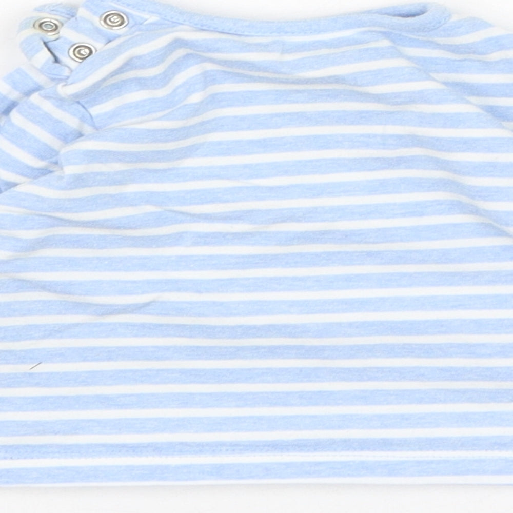 Debenhams Boys Blue Striped Cotton Basic T-Shirt Size 0-3 Months Round Neck Pullover - Giraffe