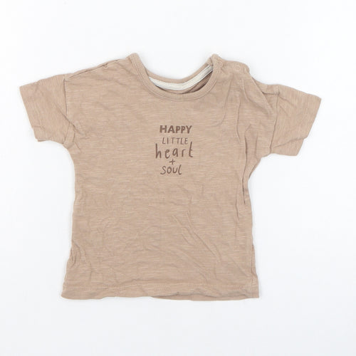 George Boys Brown  Cotton Basic T-Shirt Size 6-9 Months Round Neck Pullover - Happy little heart + soul