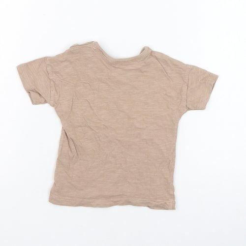 George Boys Brown  Cotton Basic T-Shirt Size 6-9 Months Round Neck Pullover - Happy little heart + soul