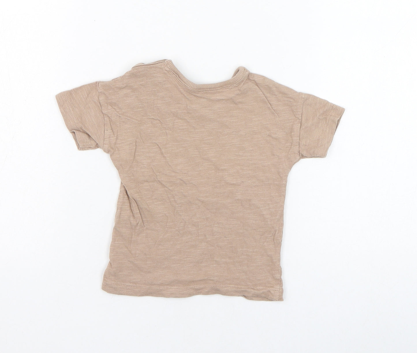 George Boys Brown  Cotton Basic T-Shirt Size 6-9 Months Round Neck Pullover - Happy little heart + soul