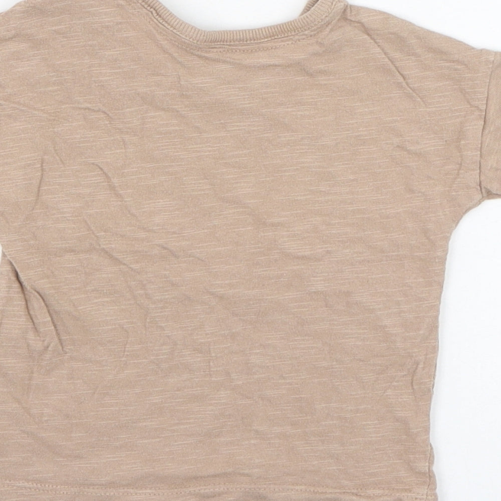 George Boys Brown  Cotton Basic T-Shirt Size 6-9 Months Round Neck Pullover - Happy little heart + soul