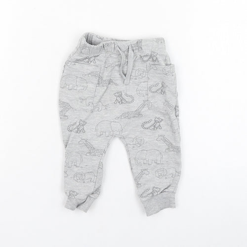 George Boys Grey  Cotton Jogger Trousers Size 3-6 Months  Pullover - Tiger, Elephant, Lion, Giraffe