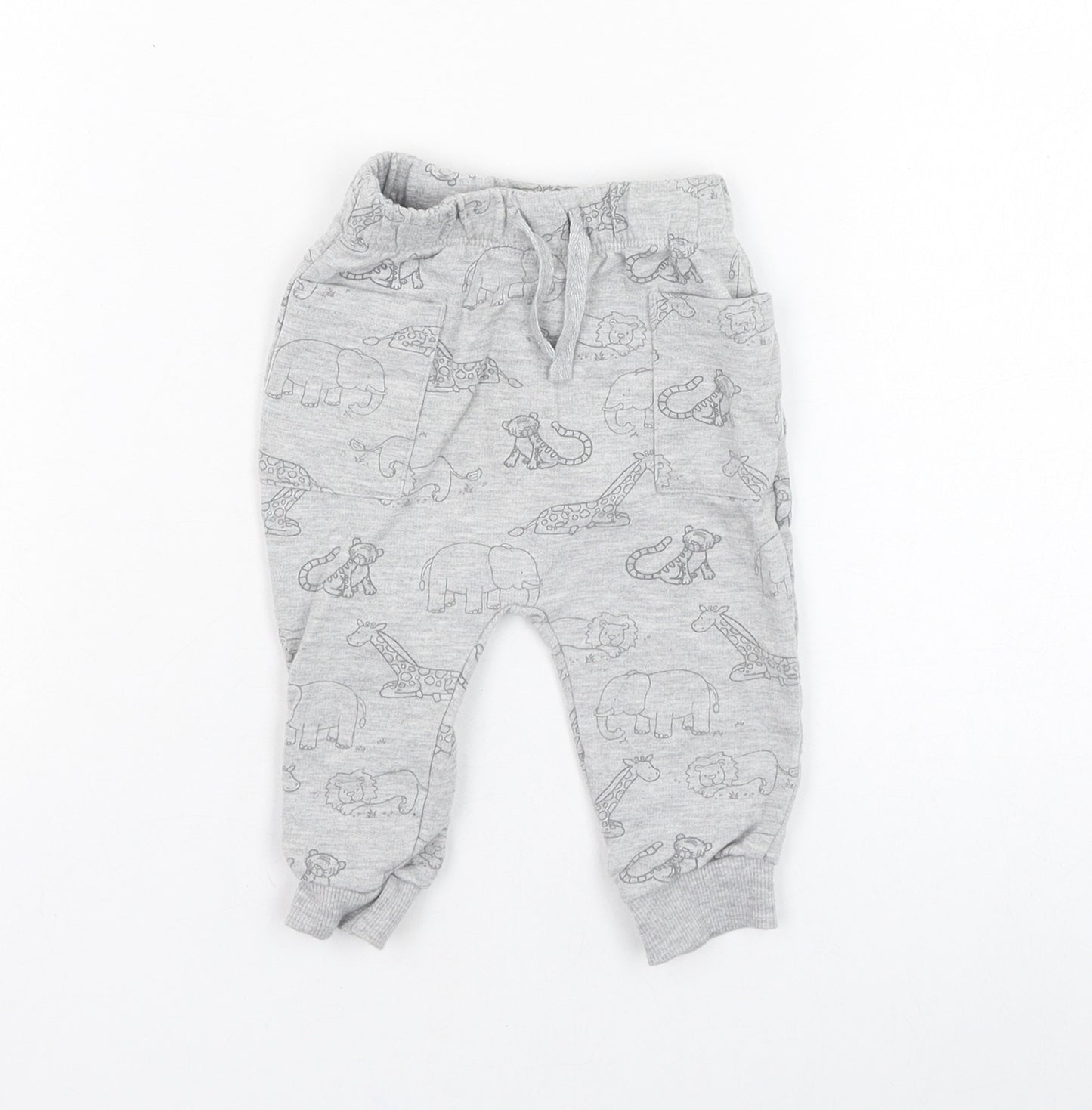 George Boys Grey  Cotton Jogger Trousers Size 3-6 Months  Pullover - Tiger, Elephant, Lion, Giraffe