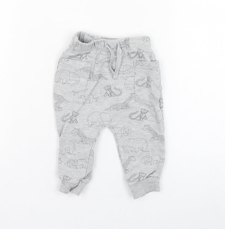 George Boys Grey  Cotton Jogger Trousers Size 3-6 Months  Pullover - Tiger, Elephant, Lion, Giraffe