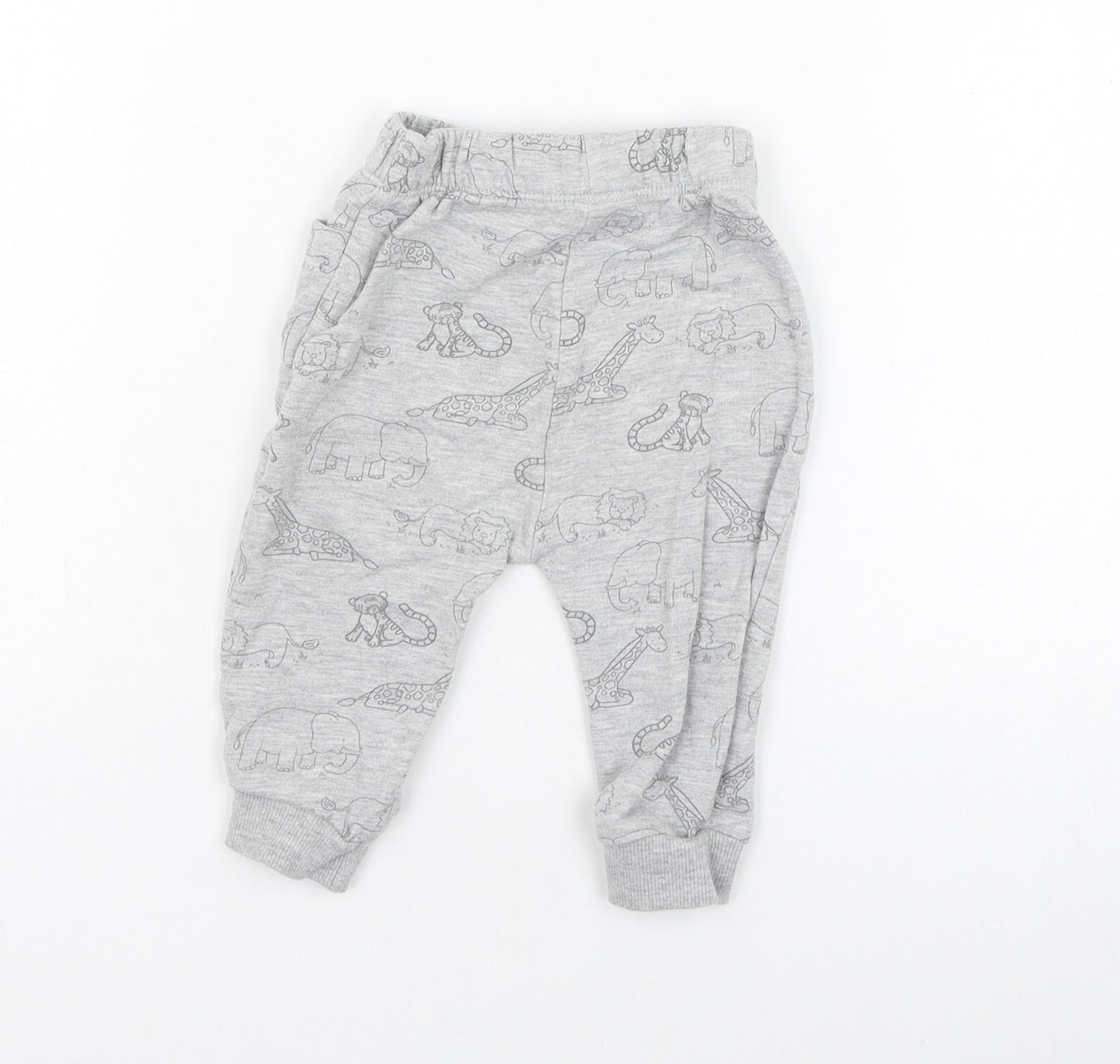 George Boys Grey  Cotton Jogger Trousers Size 3-6 Months  Pullover - Tiger, Elephant, Lion, Giraffe