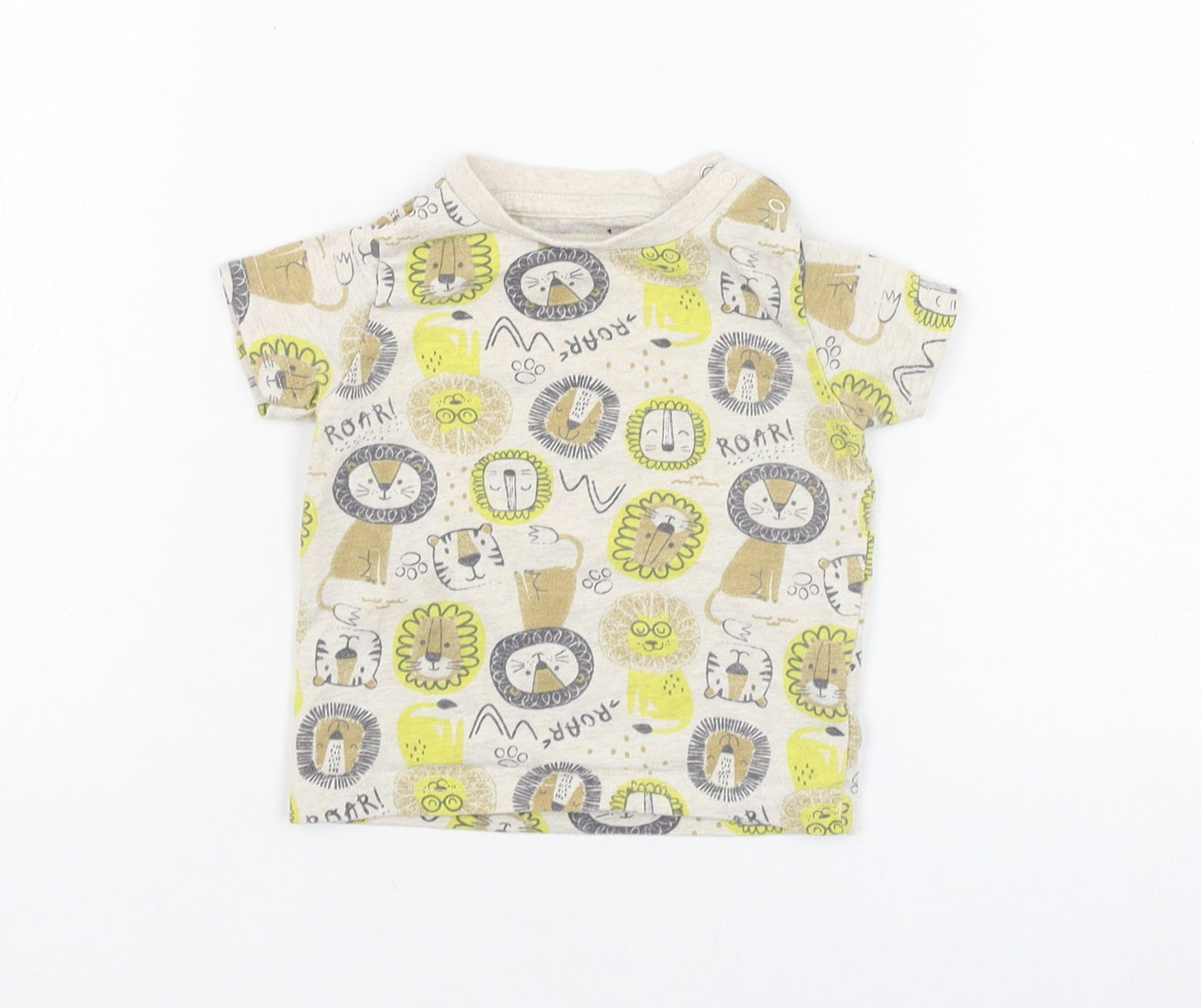 Peacocks Boys Brown  Cotton Basic T-Shirt Size 6-9 Months Round Neck Pullover - Lion, Tiger