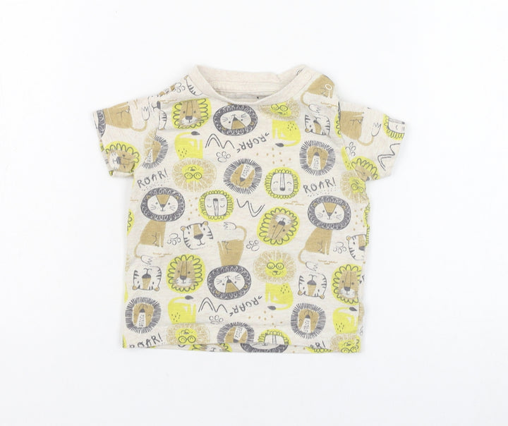 Peacocks Boys Brown  Cotton Basic T-Shirt Size 6-9 Months Round Neck Pullover - Lion, Tiger