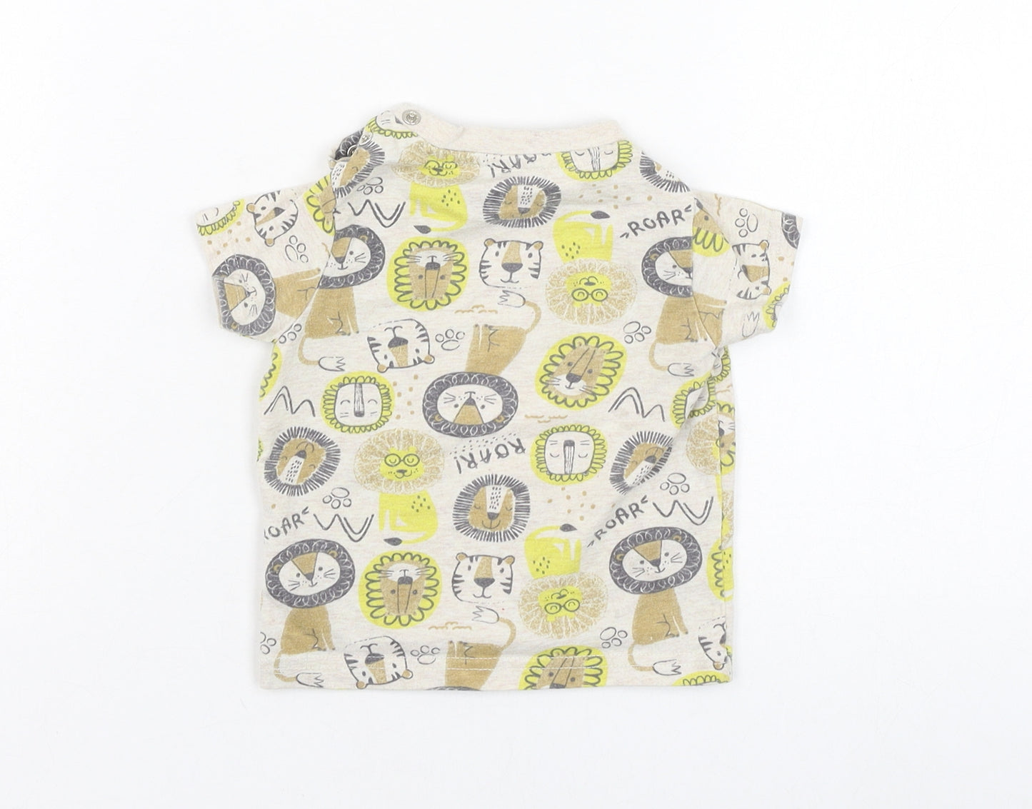 Peacocks Boys Brown  Cotton Basic T-Shirt Size 6-9 Months Round Neck Pullover - Lion, Tiger