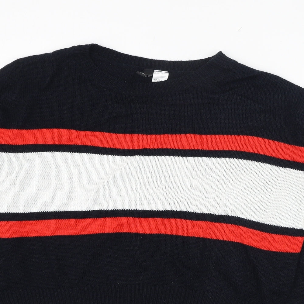 H&M Womens Blue Round Neck Striped Acrylic Pullover Jumper Size XS   - `