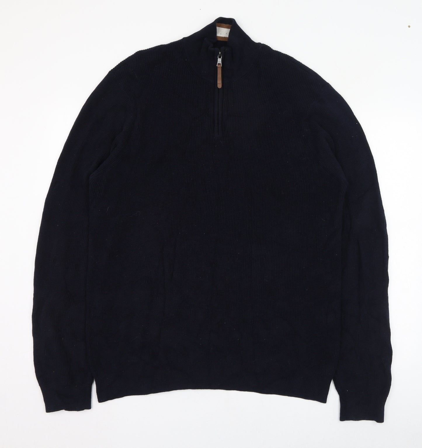 F&F Mens Blue Mock Neck  Cotton Pullover Jumper Size XL