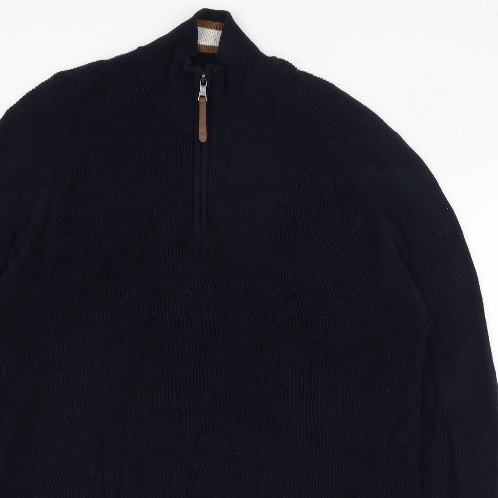 F&F Mens Blue Mock Neck  Cotton Pullover Jumper Size XL