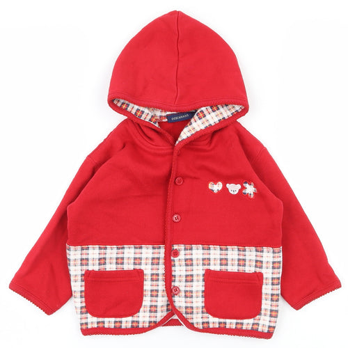 Debenhams Girls Red Plaid Polyester Basic Button-Up Size 18-24 Months Crew Neck Button - Hoodie