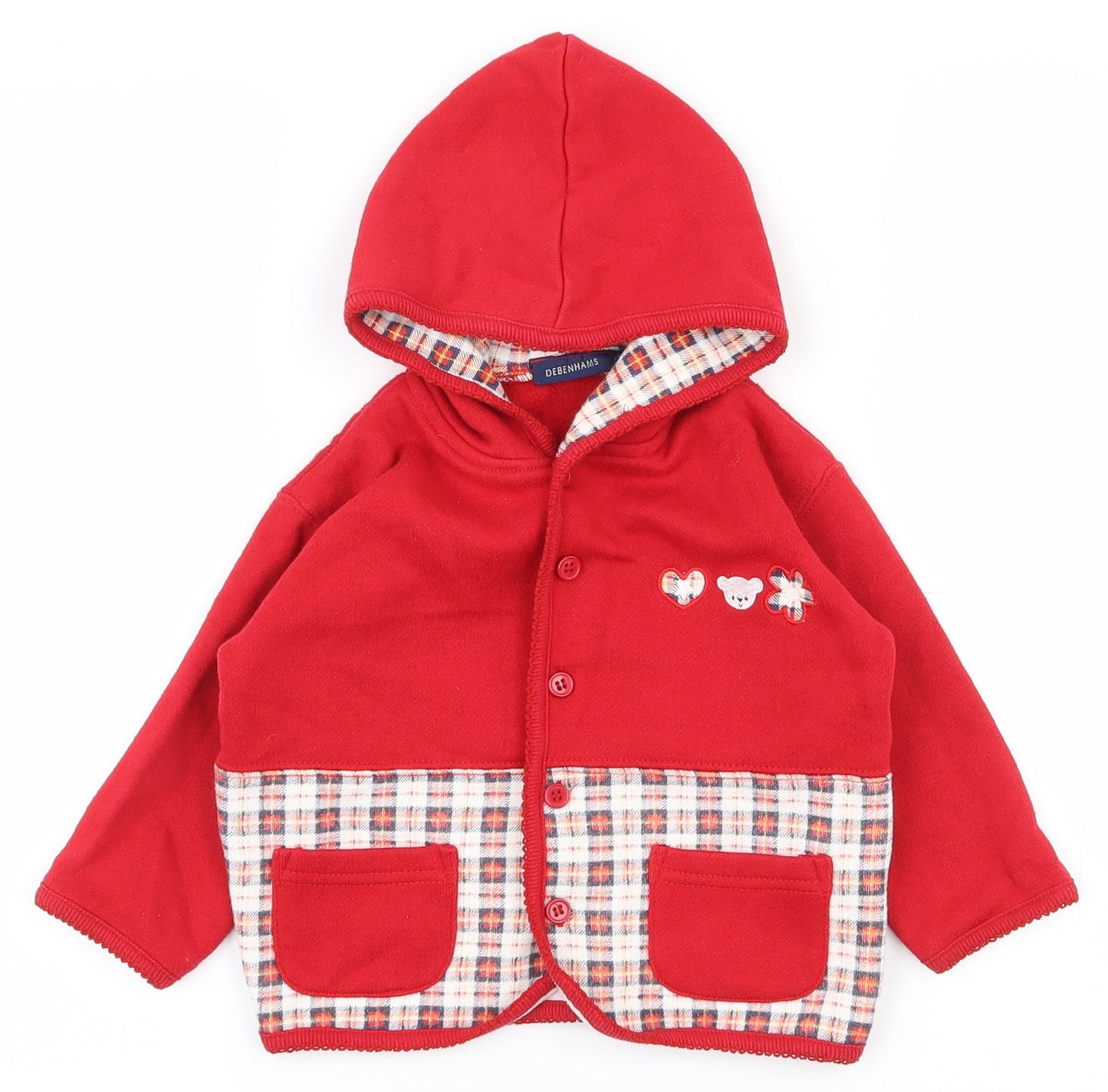 Debenhams Girls Red Plaid Polyester Basic Button-Up Size 18-24 Months Crew Neck Button - Hoodie