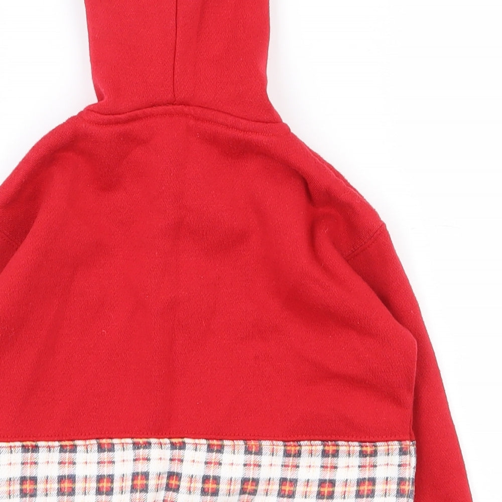 Debenhams Girls Red Plaid Polyester Basic Button-Up Size 18-24 Months Crew Neck Button - Hoodie