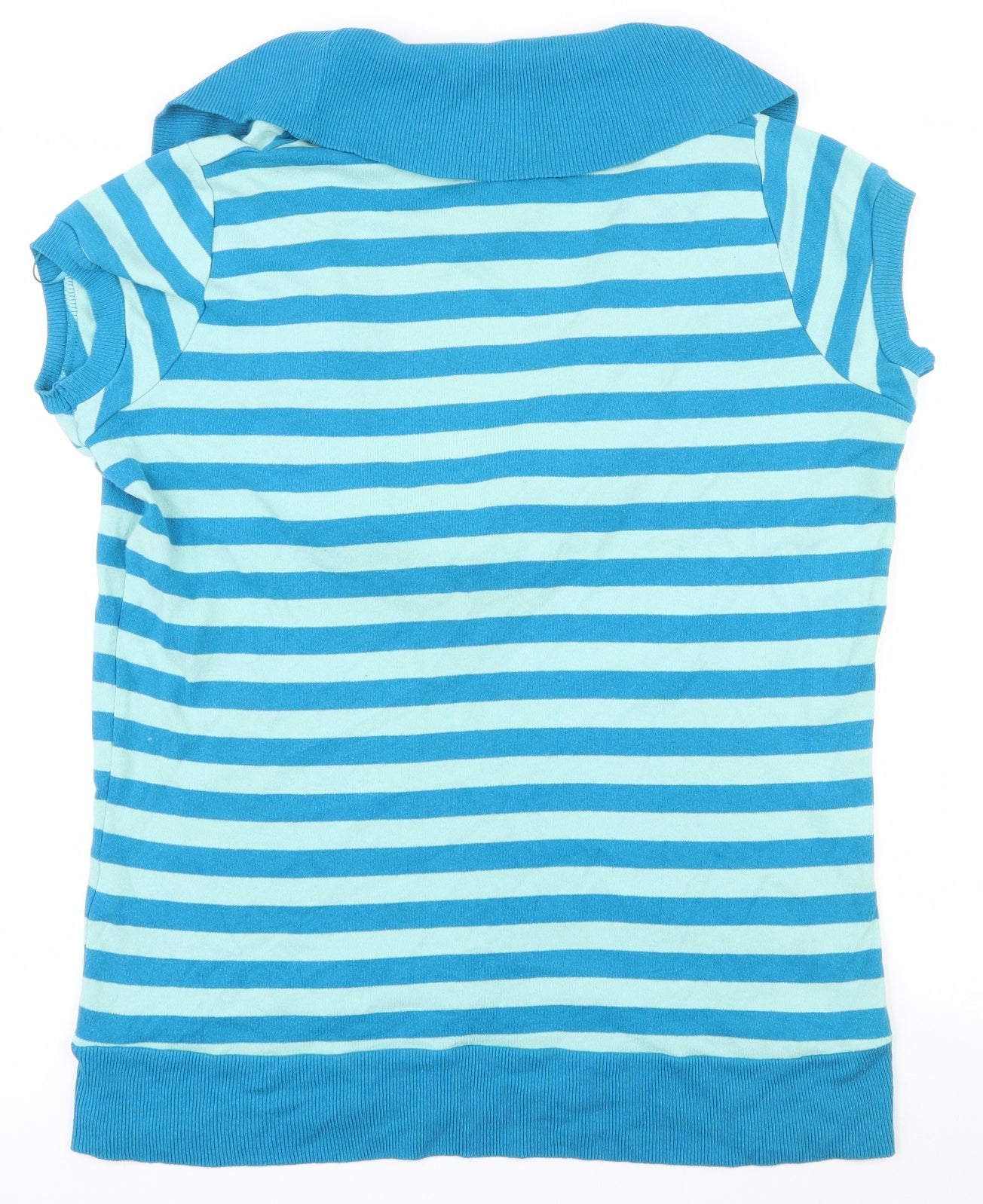 E-vie Womens Blue Cowl Neck Striped 100% Cotton Pullover Jumper Size 22