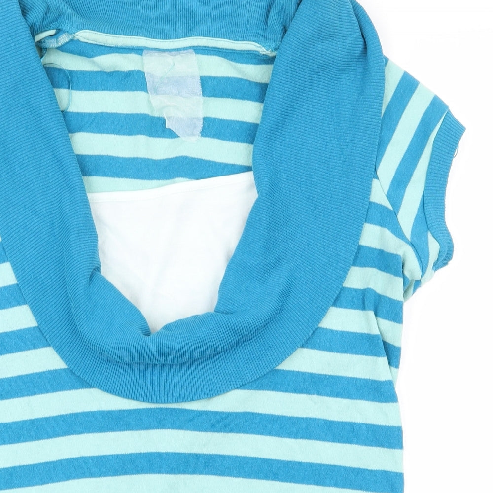 E-vie Womens Blue Cowl Neck Striped 100% Cotton Pullover Jumper Size 22