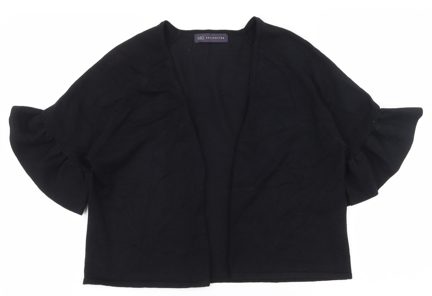 Marks and Spencer Womens Black V-Neck  Viscose Cardigan Jumper Size M   - Cropped, Flared sleeves