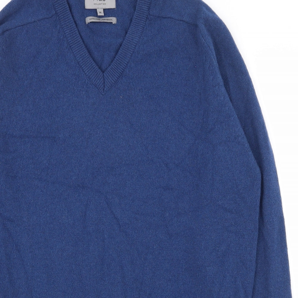Marks and Spencer Mens Blue V-Neck  Wool Pullover Jumper Size M
