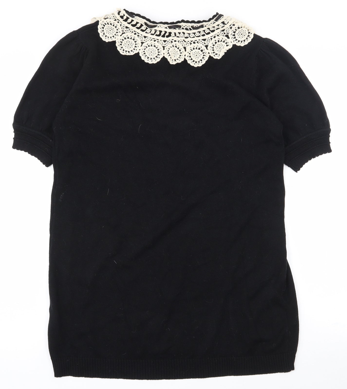 Max C Womens Black Collared  Cotton Pullover Jumper Size L