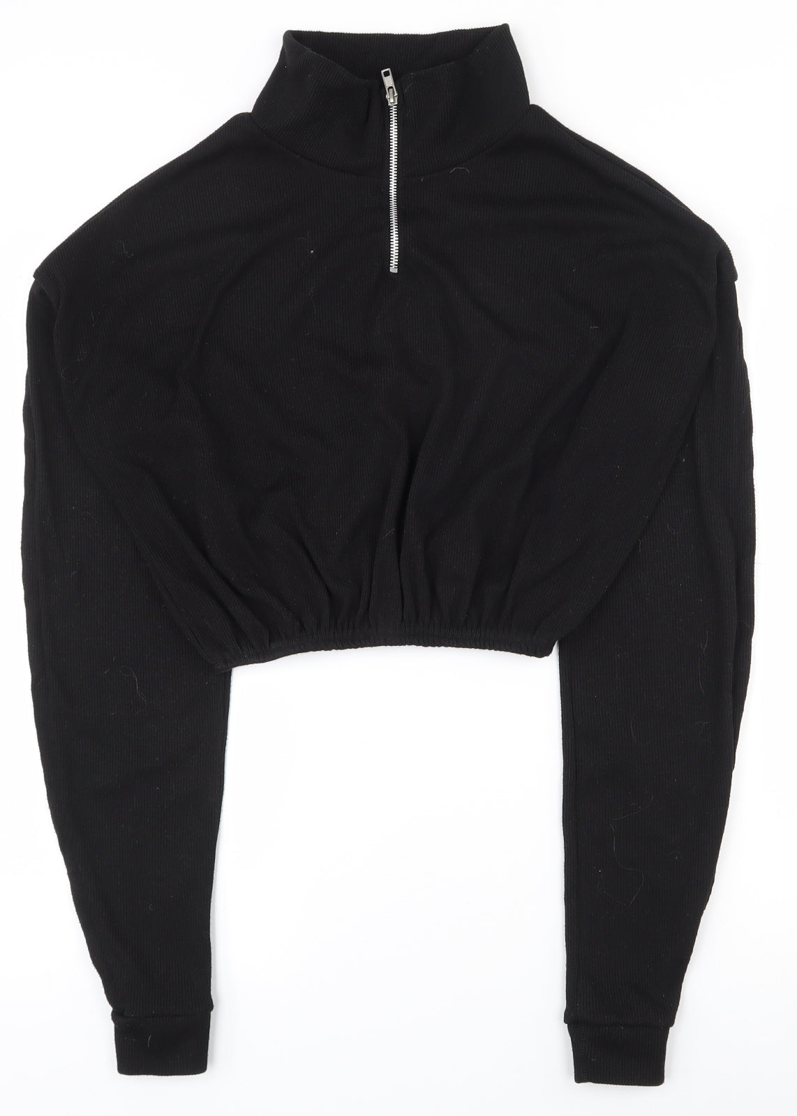 PRETTYLITTLETHING Womens Black  Polyester Pullover Sweatshirt Size 6  Zip - Cropped